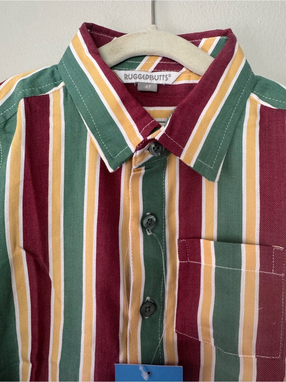 Ruggedbutts Boys 4T Jolly Striped Button-Up Shirt - Green/Burgundy/Yellow NWT